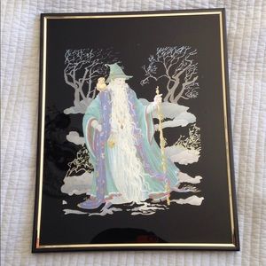 Vintage Wall Art - Foil Print Wizard 80s Art Gandalf Owl Staff Magic Vintage Wall Art - Foil Print Wizard 80s Art Gandalf Owl Staff Magic